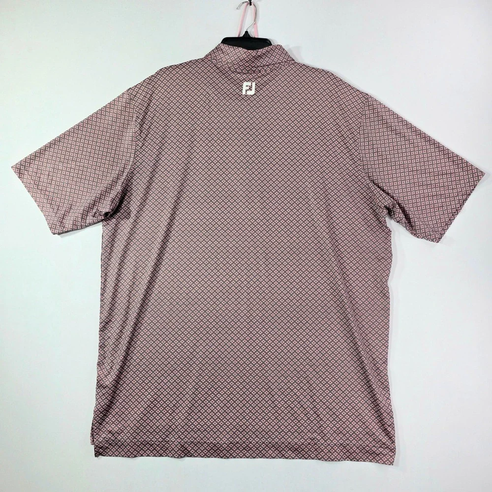 FootJoy Mens Golf Polo Shirt 2XL Coral Navy Geometric Diamond Print